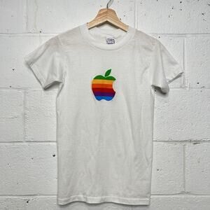 Vintage 80’s Apple Rainbow Mackintosh Logo T-Shirt “White"